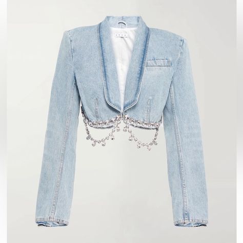 Area Nyc, Lace Blazer, Harry Styles Cute, Denim Blazer, Chic Leather, Boutique Dress Designs, Kawaii Fashion Outfits, Cropped Denim Jacket, Blue Lace