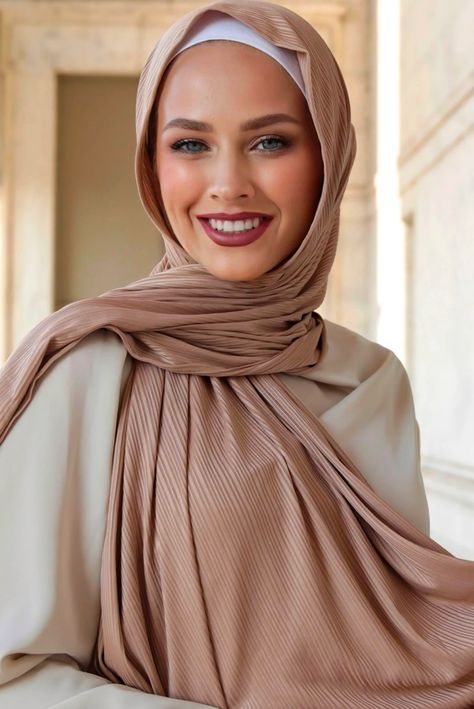 Our Pleated Cotton hijabs are delicate and light yet incredibly chic. The main crinkle texture elevates this classic fabric. This scarf can be easily worn as a hijab or a wrap-around for any occasion, whether work, school, or formal events. Dramatic Clothes, Hijabi Women, Modest Dresses For Women, Touch Hand, Soft Dramatic, Feed Ig, Chiffon Collection, Braut Make-up, Beautiful Muslim Women