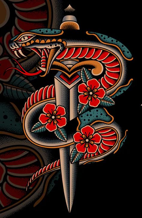 Classic Snake Tattoo, Rattlesnake Traditional Tattoo, Traditional Japanese Snake Tattoo Design, Wolf Snake Tattoo, Diamond Back Snake Tattoo, Snake American Traditional Tattoo, New School Snake Tattoo, Gucci Snake Tattoo, Traditional Tattoos Snake