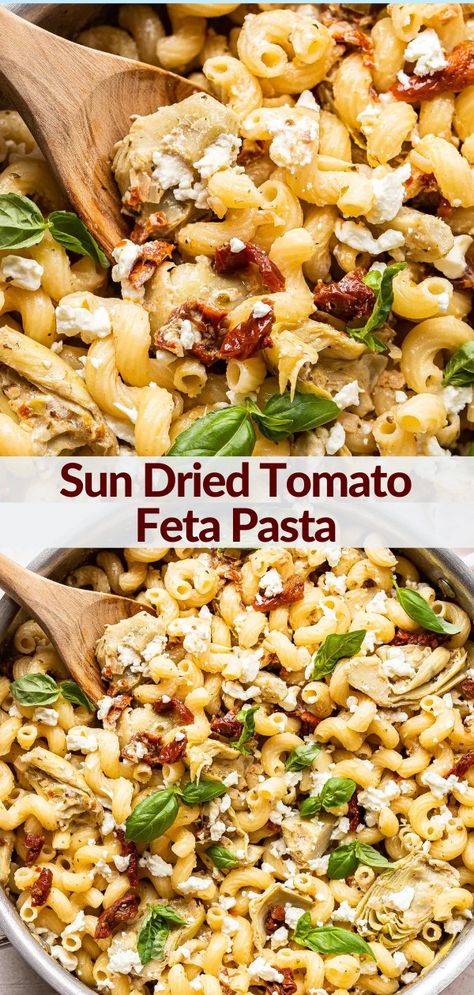 Basil Sundried Tomato Pasta, Shrimp And Sun Dried Tomatoes, Sun Dried Tomato Feta Pasta, Feta Sundried Tomato Pasta, Sun Dried Tomato Rice Recipes, Pasta With Artichokes Sun Dried Tomatoes, Sun Dried Tomato Recipes, Tomato Feta Pasta, Runner Recipes