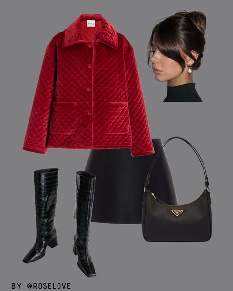 Red velvet dreams! ❤️ This stunning quilted jacket brings warmth and style, paired with a sleek skirt and croc-embossed boots for an elevated, chic look. Perfect for making a statement this season!

🛍️ Shop the look now! #BoldElegance

#OOTD #VelvetVibes #WinterChic #EffortlessStyle #StatementJacket #ShopNow #FashionInspo Embossed Boots, Quilted Velvet, Statement Jacket, Winter Chic, Shop The Look, Red Jacket, Quilted Jacket, Fall Outfit, Effortless Style