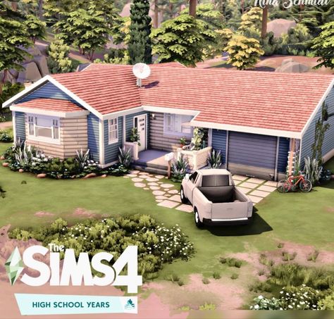 Starter Sims House, Sims 4 Trailer Build, Sims 4 High School Years Builds, Sims 4 House With Garage, Copperdale House Sims 4, Sims 4 Starter Home, Sims 4 High School, Home The Sims 4, Sims Lots