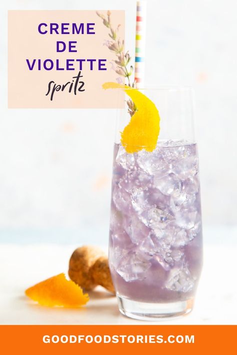 This creme de violette spritz has a delicate floral taste that pairs well with  the light fizz of Prosecco. It's a stunning summer sipper.  #spritz #cocktail #prosecco #cremedeviolette Prosecco Drinks, Mocktail Bar, Frozen Cocktail Recipes, Soft Pretzels, Wine Cocktails, Smoothie Shakes, Frozen Drinks, Bar Drinks, Fresh Lime Juice