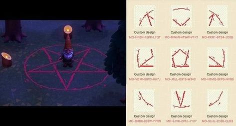 Acnh Gothic Design Codes, Acnh Pentagram Designs, Animal Crossing Design Codes Horror, Acnh Horror, Spooky Island, Acnh Halloween, Pentagram Design, Animal Crossing 3ds, Ac New Leaf