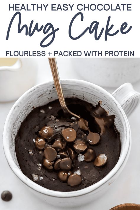 This chocolate Protein Mug Cake is a healthy dessert that you can enjoy for a protein-packed treat when that sweet craving hits. It is naturally gluten-free, dairy-free, refined sugar-free, egg-free, and flourless. Ready in about 3 minutes for a quick and easy healthy dessert, snack, or breakfast treat! Chocolate Protein Powder Mug Cake, Mug Cake Protein Powder, Hi Protein Snacks, Protein Powder Mug Cake, Protein Mug Cake Recipe, Low Calorie Mug Cake, Chocolate Protein Mug Cake, Macro Desserts, Recovery Recipes