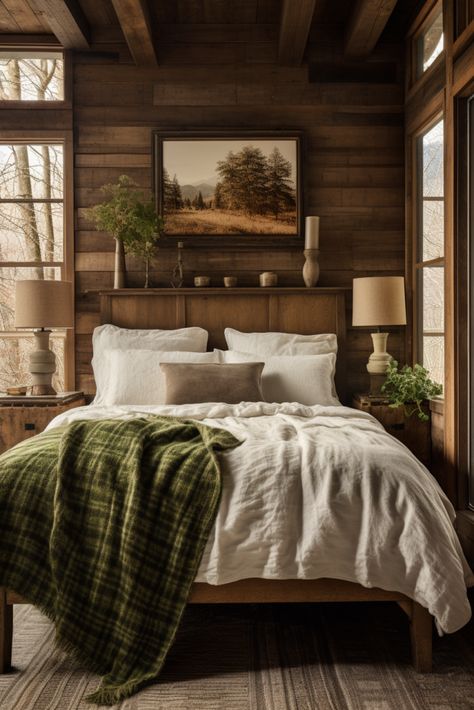 80+ Gorgeous Cottagecore Bedroom Ideas Mountain Cabin Aesthetic Bedroom, Knotty Pine Bedroom Ideas, Cozy Mountain Bedroom, European Cottage Bedroom, Small Cabin Bedroom Ideas, Cabin Bedroom Aesthetic, Cozy Cabin Bedroom Ideas, Mountain Cabin Bedroom, English Countryside Bedroom