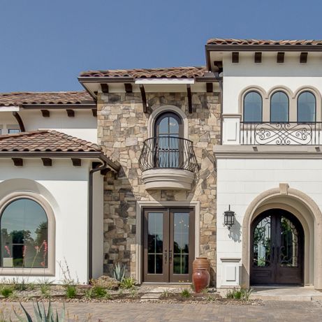 Granite Exterior Houses, Stone Village House, Tuscan House Exterior, Toscana House, Fireplace Luxury, Stone Elevation, Tuscan Architecture, Italian Style Home, Luxury Fireplace