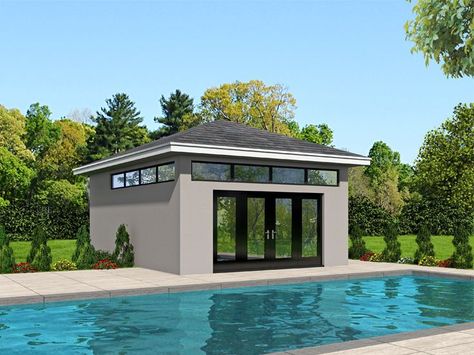 062P-0004: Modern Pool House Plan House Plans With Pool, Small Pool House, Pool Patio Designs, Coastal Homes Plans, Modern Pool House, Architecture Art Nouveau, Pool House Designs, Pool House Plans, Modern Style House Plans