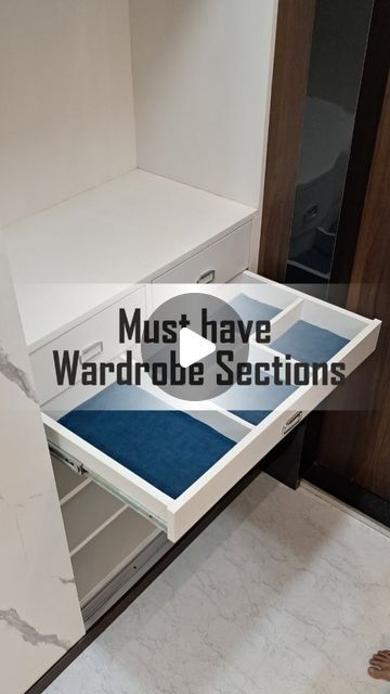 Bhushan Bargat Designs on Instagram: "SOMETHING DIFFERENT FOR YOUR WARDROBE... A secret drawer for storing things you wish to keep safe & hidden; and a pull out tray for you watches, ties and cuff links. #interiordesign #interior #wardrobe #secretdrawer #accessories #instagram #instareels #viralreels #trending #nagpur" Watch Wardrobe Design, Watch Storage In Wardrobe, Wardrobe Boxes Storage, Accessories Tray Wardrobe, Watch Drawer In Wardrobe, Dressing In Bedroom Ideas, Dressing Unit In Bedroom, Wardrobe Drawers Ideas, Wardrobe Accessories Storage