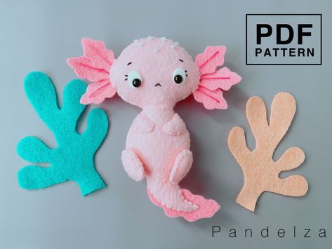 #axolotl #felt #pattern #toy #seaanimal #shop #idea #cute #sewing #toy #craft #easy #tutorial #babymobile Felt Crafts Kids, Baby Axolotl, Felt Toys Diy, Animal Felt, Felt Crafts Patterns, Sewing Stuffed Animals, Felt Pattern, Felt Patterns, Sea Animal