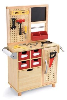 I think this set up is a excellent way for children to discover what each tool does and how it can aid in building. Wooden Work Bench, Kids Tool Bench, Kids Workbench, Wooden Toys Design, Tool Bench, Wooden Toys Plans, Toy Tools, Woodworking Toys, Woodworking For Kids