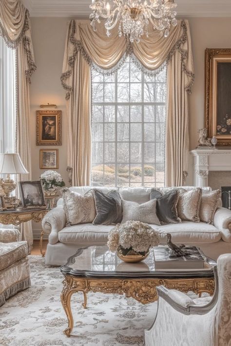 Vintage Interior Design Living Room, French Interior Design Living Room, Antique Room Ideas, Old Money Homes, Classicism Interior, Old Money Living Room, French Style Living Room, Formal Living Room Designs, Ornate Mirrors