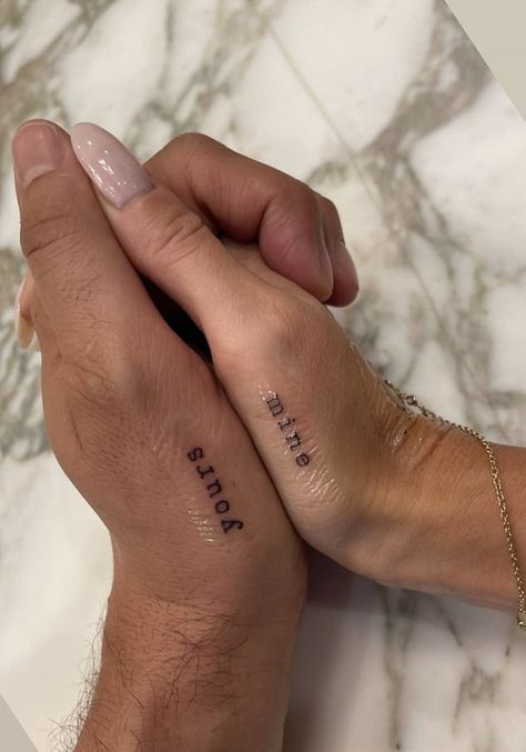 Fine Line Husband And Wife Tattoos, Husband Writing Tattoo, Matching Half Tattoos, His Hers Tattoos Couple, Tattoos With Significant Other, Wedding Matching Tattoos, Te Amo Mi Amor Tattoo, Sister Mini Tattoos, Matching Puzzle Tattoo