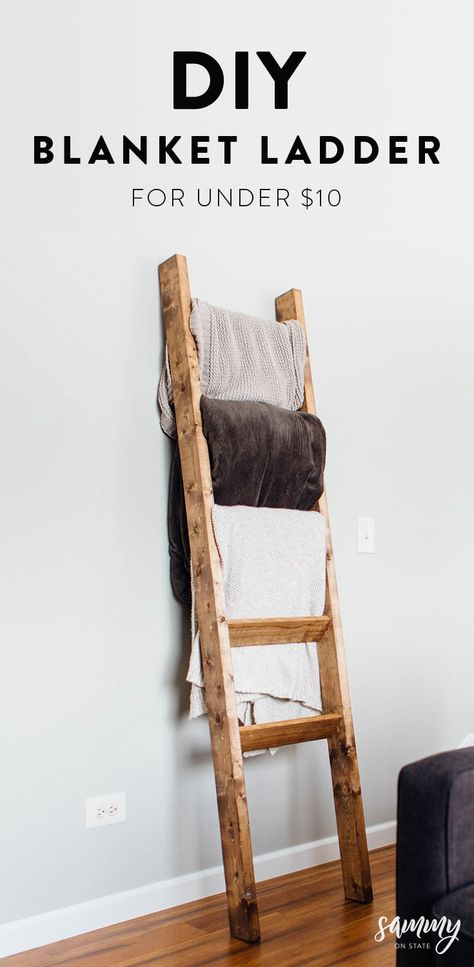 DIY Rustic Blanket Ladder | Sammy On State Rustic Blanket Ladder, Diy Blanket, Rustic Furniture Diy, Diy Ladder, Diy Blanket Ladder, Diy Rustic Home, Diy Muebles Ideas, Outdoor Awnings, Blanket Ladder