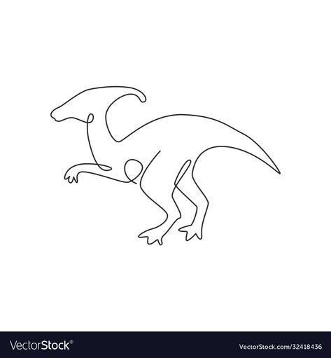 Dinosaur Sketch Cute, One Line Dinosaur Tattoo, Dino Line Art, Parasaurolophus Drawing, Parasaurolophus Tattoo, Dinosaur Line Drawing, Dino Tattoo Cute, One Line Doodles, Tiny Dino Tattoo