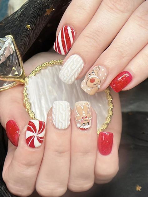 24pcs Christmas Gingerbread Man Decorative Ring + 1pc Jelly Gel + 1pc Nail FileI discovered amazing products on SHEIN.com, come check them out! Witch Pattern, Holiday Nails Christmas, Nagel Tips, Coffin Press On Nails, Holiday Nail Art, Winter Nail Art, Nail Forms, Fake Nail, Stick On Nails