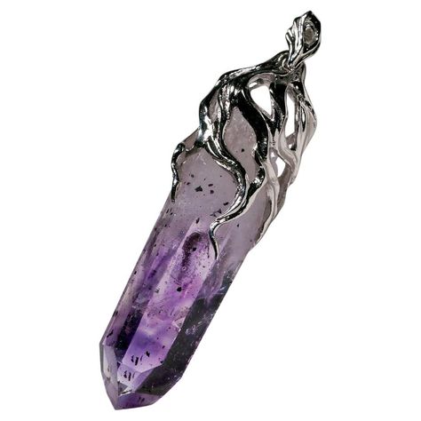 Natural rare Phantom Amethyst crystal pendant in 14K white gold amethyst origin - Brandberg, Namibia amethyst measurements - 0.59 х 0.59 х 1.77 in / 15 х 15 х 45 mm amethyst weight - 52.75 carats pendant weight - 18.52 grams pendant length - 2.40 in / 61 mm Amethyst Rock, Art Deco Pendant Necklace, Necklace Drawing, Australian Opal Jewelry, Fantasy Necklace, Amethyst Crystal Necklace, White Gold Pendant Necklace, Raw Crystal Jewelry, Wardrobe Wishlist