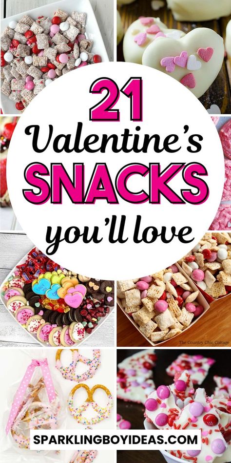 Indulge in our collection of Valentines Day snacks, perfect for Valentines party! Discover easy, heart-shaped treats and romantic Valentines desserts for two that are perfect for celebrating. From cute Valentine's cookies to elegant Valentines appetizers, we have something for every type of celebration. Get creative with DIY Valentine snack ideas, homemade Valentines candies, and more. Our quick, no-bake snacks and festive snack mixes will add a touch of love to your day. No Bake Valentines Day Desserts, Valentine Snack Mix Ideas, Valentines Day Snacks For Kids, Valentines Candies, Valentines Appetizers, Valentines Day Snacks, Easy Valentines Snacks, Desserts For Two, Valentine Snack