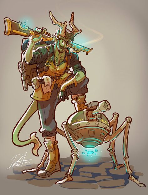 DnD Tiefling Artificer Thri Kreen Artificer, Battlesmith Artificer Dnd, Artificer Battle Smith Dnd, Dnd Tinkerer, Tiefling Blacksmith, Artificer Battle Smith, Tiefling Alchemist, Dnd Artificer Artillerist, Dnd Artificer Character Design