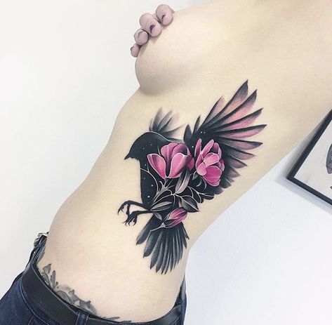 Rib Tattoo Cover Up Ideas, Flower Tats, Tatuaje Cover Up, Anklet Tattoos, Amazing Tattoos, Best Tattoos For Women, Raven Tattoo, Tatuaje A Color, Arm Sleeve Tattoos