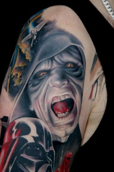 Darth Sidious and Vader Tattoo Boba Fett Tattoo, Lightsaber Tattoo, Darth Sidious, Organic Tattoo, At At Walker, Fusion Ink, Star Wars Tattoo, Blog Pictures, Tattoo Blog