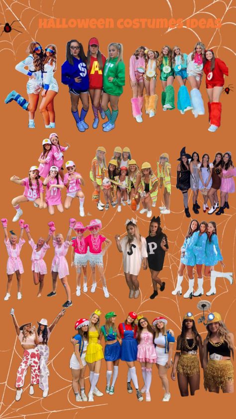 Big Family Group Costumes, Halloween Costumes Big Group Friends, Barbie Trio Costume, Halloween Costumes For A Big Group, Costumes For Groups Of Five, Four People Costume Ideas, Quadruple Halloween Costumes, Groups Of 5 Halloween Costumes, Halloween Costumes For Big Groups