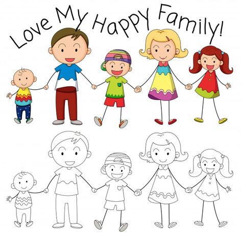 Doodle family member character Free Vect... | Free Vector #Freepik #freevector #people #baby #children #family Doodle Family, Family Picture Drawing, Family Coloring Pages, Stick Figure Family, Vector Doodle, Idee Cricut, Family Drawing, Family Coloring, Family Cartoon