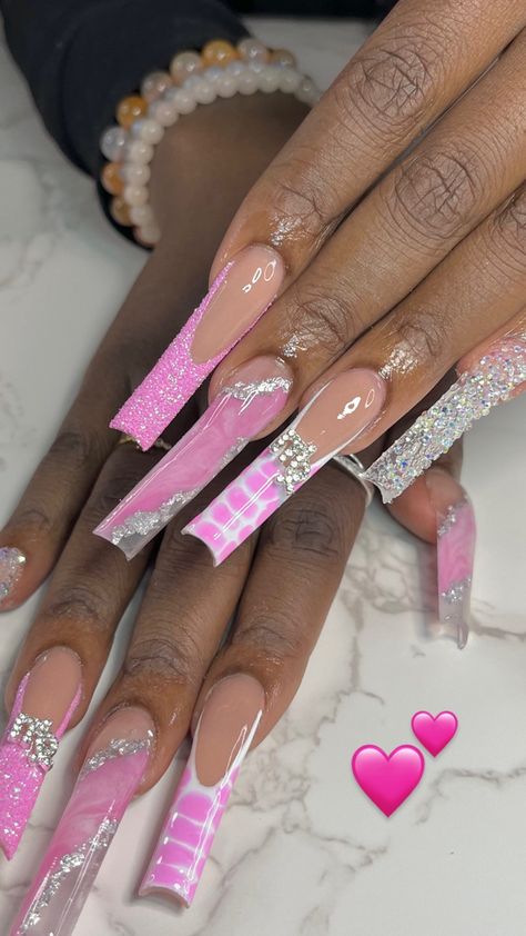 #longnails Pink Taurus Birthday Nails, Pink Virgo Nails, Pink Sagittarius Nails, Baddie Birthday Nails Long Pink, Pink Birthday Acrylic Nails, Virgo Nails Acrylic, Sagittarius Birthday Nails, Birthday Nails Virgo, Virgo Nails Designs