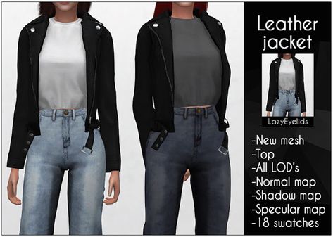 Sims 4 cc: Leather jacket Sims 4 Cc Leather Jacket, Sims 4 Mac, The Sims 4 Pc, Play Sims, Sims Ideas, Sims 4 Teen, Sims 4 Dresses, Sims 4 Mm, Sims Four