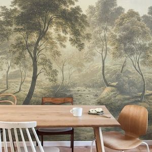 Wallpaper Dining Room, Regular Wallpaper, Tree Wall Murals, Scene Wallpaper, Scenic Wallpaper, Wallpaper Landscape, Paint Color Inspiration, Dining Room Wallpaper, Painted Vinyl