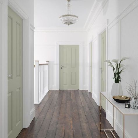 Sage Green Doors Interior, Corridor Doors Ideas, Sage Doors Interior, Green Internal Doors, Sage Interior Doors, Sage Green Interior Doors, Sage Green Door Interior, Green Interior Doors, Sage Doors