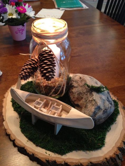 Nature and Scouting themed table centerpieces for Eagle Court of Honor Eagle Court Of Honor, Eagle Ceremony, Reunion Centerpieces, Boy Scouts Eagle, Family Description, Camping Ornaments, Eagle Scout Ceremony, Court Of Honor, Eagle Project