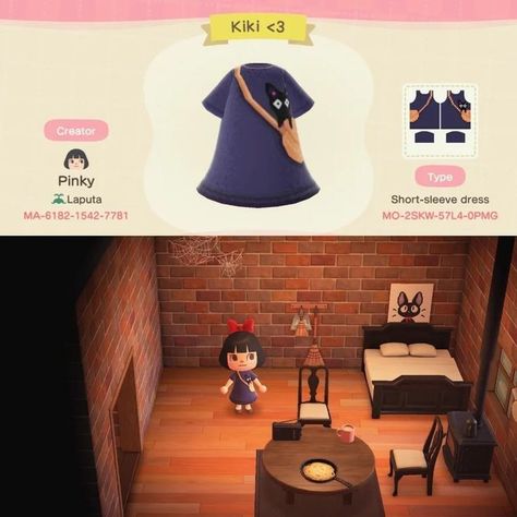 Studio Ghibli Animal Crossing Outfits, Acnh Paths Designs Studio Ghibli, Acnh Art Design, Acnh Ghibli Code, Kiki's Delivery Service Acnh, Animal Crossing Kiki Delivery Service, Acnh Ghibli Design Codes, Acnh Anime Outfit, Acnh Studio Ghibli Codes