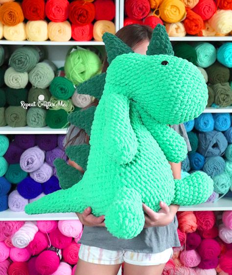 Bernat Blanket Crochet Squish-a-Sauras Dinosaur - Repeat Crafter Me Chunky Yarn Dinosaur Crochet Pattern, Bernat Blanket Yarn Animal Patterns Crochet, Super Bulky Amigurumi Pattern Free, Bulky Yarn Animal Crochet Patterns, Crochet Big Dinosaur Pattern Free, Crochet Plush Dinosaur Free Pattern, Large Dinosaur Crochet Pattern Free, Big Dino Crochet Pattern Free, Blanket Yarn Crochet Patterns Amigurumi