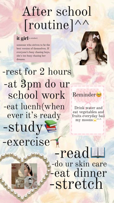 After school routine if u need it 🤭^^ After School Routine, School Routine, Future Life, After School, School Work, Drinking Water, Reading