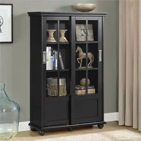 Ameriwood Home Aaron Lane Black Bookcase with Sliding Glass Doors - On Sale - Bed Bath & Beyond - 12331760 Door Bed, Black Bookcase, Sliding Glass Doors, Furniture Outlet, Outlet Store, Furniture Outlet Stores, Sliding Glass Door, Glass Doors, Residential Design