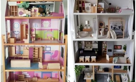 Dollhouse Makeover, Diy Barbie House, Tiny Furniture, House Makeover, Doll House Plans, Dollhouse Projects, Dolls House Interiors, Barbie Doll House, Room Transformation