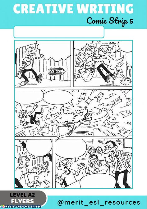 Comic Strip - Write a story: Creative writing online exercise Creative Writing For Kids, Creative Writing Worksheets, Comic Strip Template, English Creative Writing, Creative Writing Exercises, Writing Comics, Creative Writing Classes, Write A Story, Work On Writing