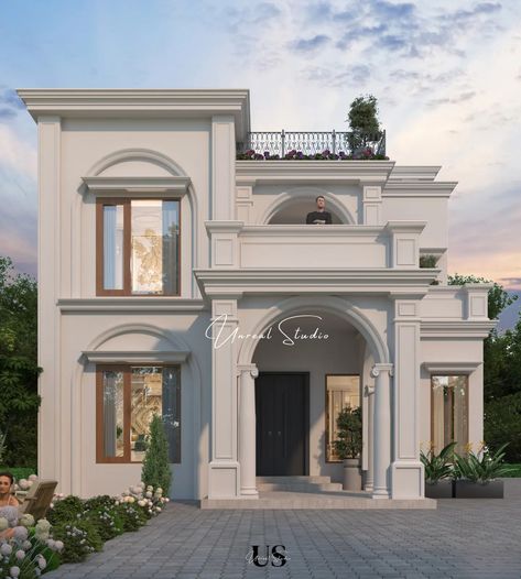 Classical Facade... . . . . . . . . . . . Roman House Design, Neo Classical Elevation, Classic Facade Architecture, New Classic Villa Exterior Design, Classic Facade Design, Classic Palace, Classic Villa Exterior, New Classic Villa, Elevation Architecture