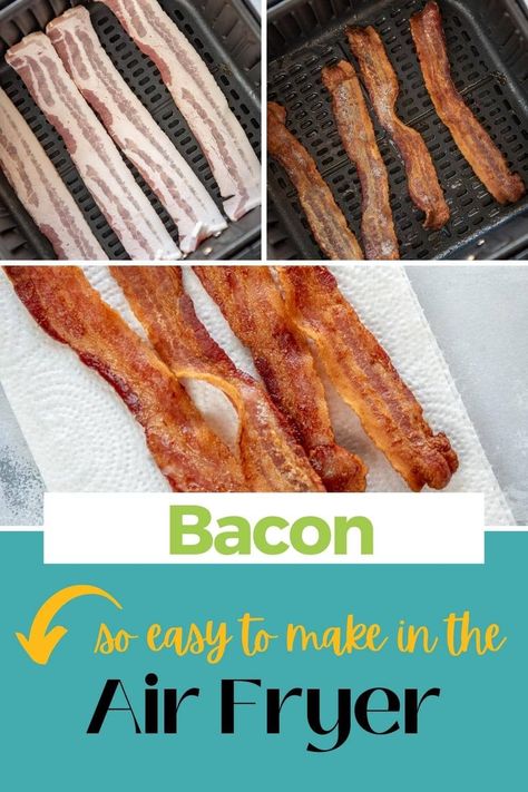 The best tasting bacon comes from….. the air fryer!! I love using my oven to make large batches of bacon, but for busy mornings and the tastiest bacon I use my air fryer! Get perfectly cooked thick cut bacon in only 15 minutes. Pampered Chef Air Fryer, Air Fry Bacon, Air Fryer Bacon, Air Fryer Recipes Snacks, Bacon In The Oven, Pampered Chef Recipes, Bacon Recipe, Cooking Bacon, Air Fryer Dinner Recipes