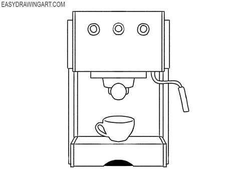 Espresso Machine Drawing, Coffee Machine Drawing, Home Espresso Machine, Coffee Illustration, Plan Drawing, Comic Drawing, Cool Coloring Pages, Guided Drawing, Coffee Machine