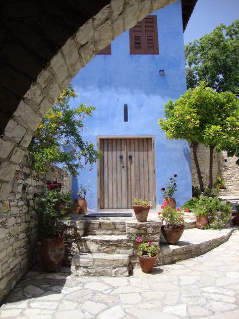 Lefkara Village in Cyprus. Love the tone of the blue. Cyprus House, South Cyprus, Where To Stay In London, Cyprus Island, Cyprus Holiday, Northern Cyprus, North Cyprus, Cyprus Greece, English Castles