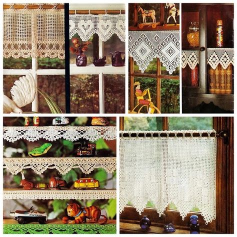 LINDEVROUWSWEB: Haakpatroontjes uit Grootmoederstijd Crochet Curtain Pattern, Good Old Times, Crochet Curtains, Crochet Kitchen, Window Dressings, Crochet Cross, Crochet Motifs, Modern Crochet, Curtain Patterns