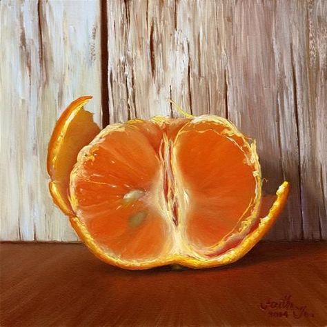 Daily Paintworks - "Tangerine Half with Peel" by Faith Te | Art ... Half Peeled Orange, Realistic Oil Painting, E.t Art, Still Life Fruit, Daily Painting, Hyperrealism, Realistic Art, Daily Paintworks, Pastel Art