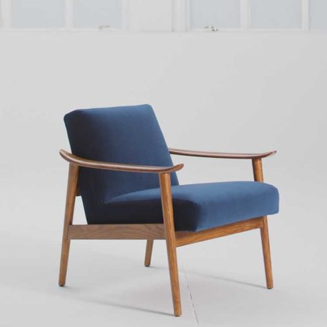 Chair Mid Century, Blue Arm Chair, Blue Armchair Living Room, Midcentury Chair, West Elm Show Wood Chair, Mid Century Occasional Chair, Mid Century Modern Armchair With Ottoman, Mid Century Show Wood Chair, Blue Upholstered Chair