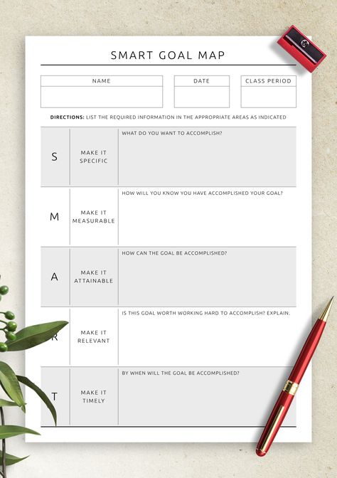 Smart Goals Journal, Goal Mapping Template, Goal Map, Planners 2024, Goal Planning Worksheet, Life Goal Planner, Smart Goals Worksheet, Goal Mapping, Template Name