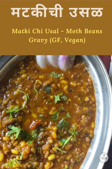 Matki Recipe Indian, Matki Usal Recipe, Moth Beans Recipe, Usal Recipe, Daal Recipes, Vegan And Gluten Free Recipes, Gravy Vegan, Maharashtrian Food, Tiffin Recipes