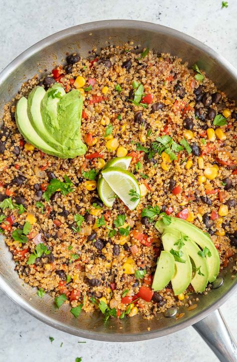 One-Pan Mexican Quinoa - Six Hungry Feet Quinoa Taco Bake, One Pot Mexican Quinoa, One Pan Mexican Quinoa, Protein Lunches, Quinoa Tacos, Chipotle Paste, Inexpensive Dinners, Mexican Quinoa, Protein Lunch