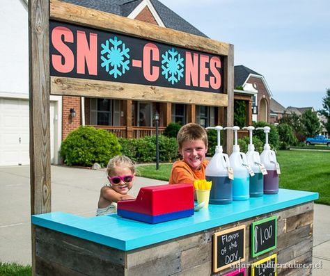 at home sno cone stand Diy Snow Cone Stand, Snowcone Stand Ideas, Snowcone Stand, Snowball Stand, Snow Cones Recipes, Kids Lemonade Stands, Snow Cone Stand, Diy Lemonade Stand, Kids Lemonade