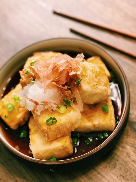 Tiffy Cooks Recipes, Tempura Tofu Recipe, Tiffy Cooks Tofu, Tofu Recipes Japanese, Tofu Agedashi, Japanese Dishes Recipes, Tempura Tofu, Agedashi Tofu Recipe, Agadashi Tofu